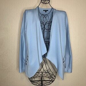 Alberto Makali Light Blue Laser Cut Open Jacket Zipper Details